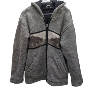 Men’s Vintage Wool Fleece Lined Hooded Jacket Size M Made in Nepal